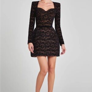 NADINE MERABI Black Lace Long Sleeve Mini Dress